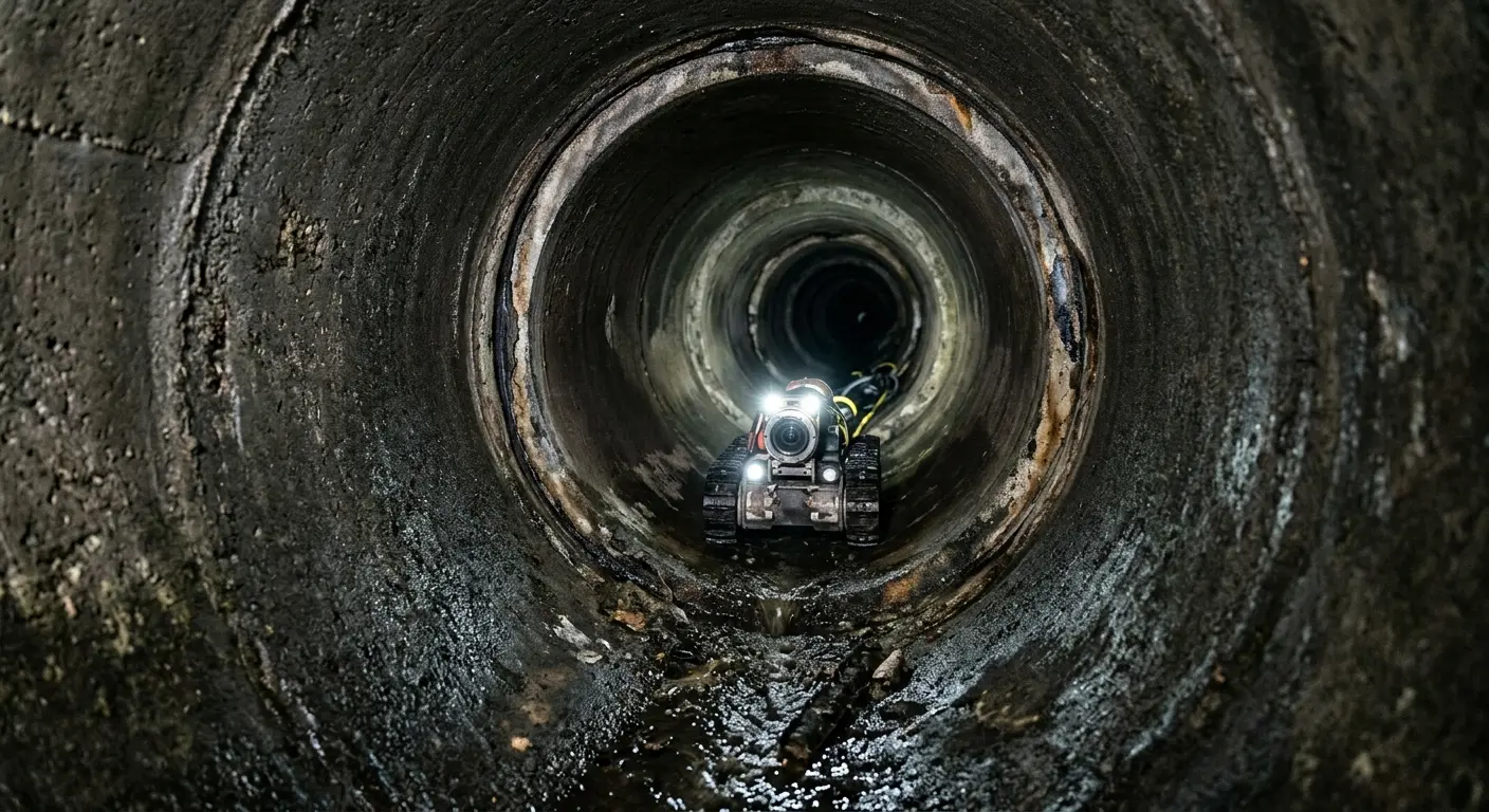 Robotic sewer camera inspecting pipe interior for Drain Snake Service in Clovis